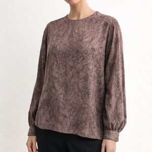 Vintage Armani Le Collezioni Taupe Jacquard Blouse Size 4